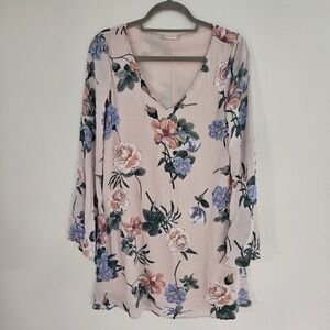 Altar'd State Holland‎ Pink Floral Mini Dress Pastel Petals Bell Sleeve Flowy Sm